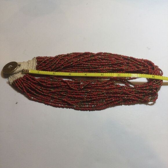 Lucky Brand Multi-strand Dark Orange And Gold Seed Bead Necklace - Picture 8 of 9